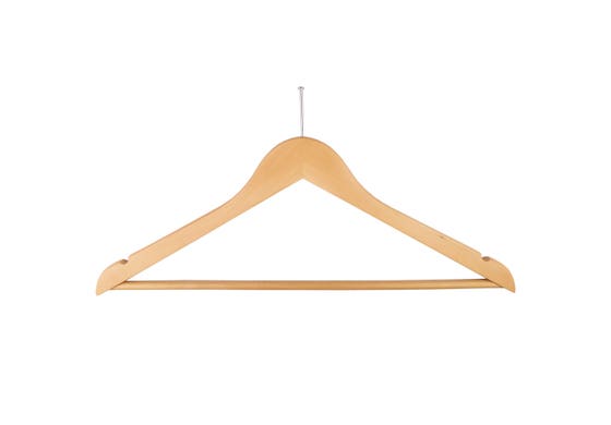 Wooden hanger on a white background