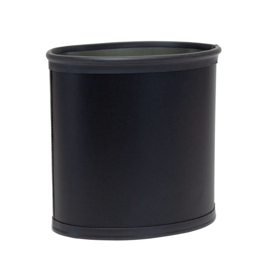 leather wastebasket in black