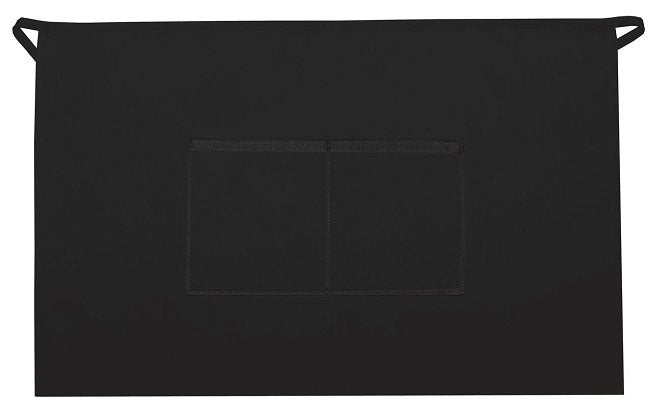 Black apron with two pockets.