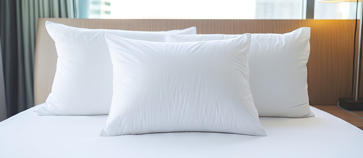 Cloud9 fluffly microfiber, memory foam, soft. comfy, luxury hotel pillow by Boston Textile Co. for wholesale supply.