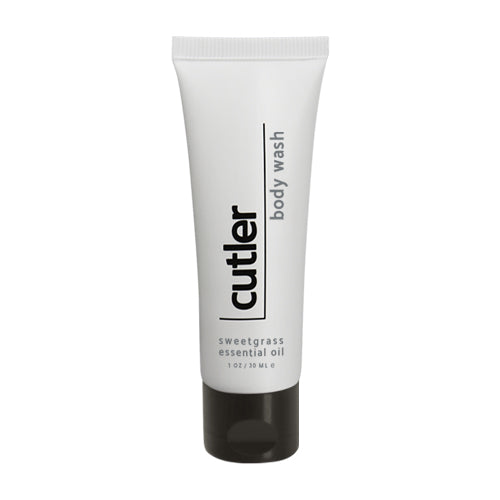 Product shot of Cutler body wash in sweetgrass essential oil. Size is 1oz or 30ml. White background