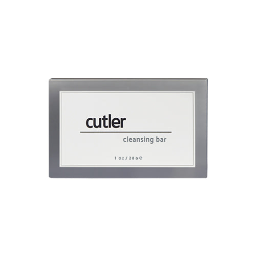 Product shot of the Cutler cleansing bar in 1oz or 28g. White background.