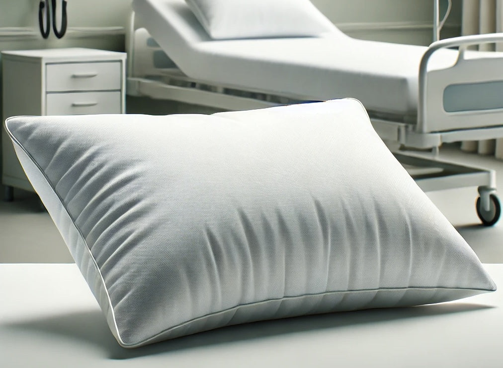 Product shot of healthcare pillows in shade white, photo for wholesale supplier for healthcare, hotels and hospitality.