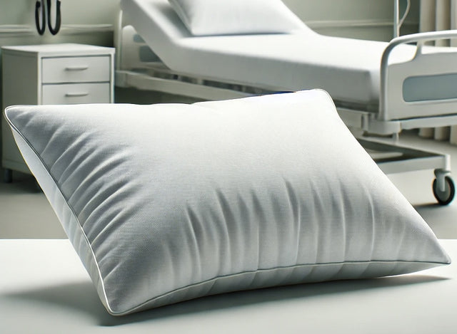 Product shot of healthcare pillows in shade white, photo for wholesale supplier for healthcare, hotels and hospitality.