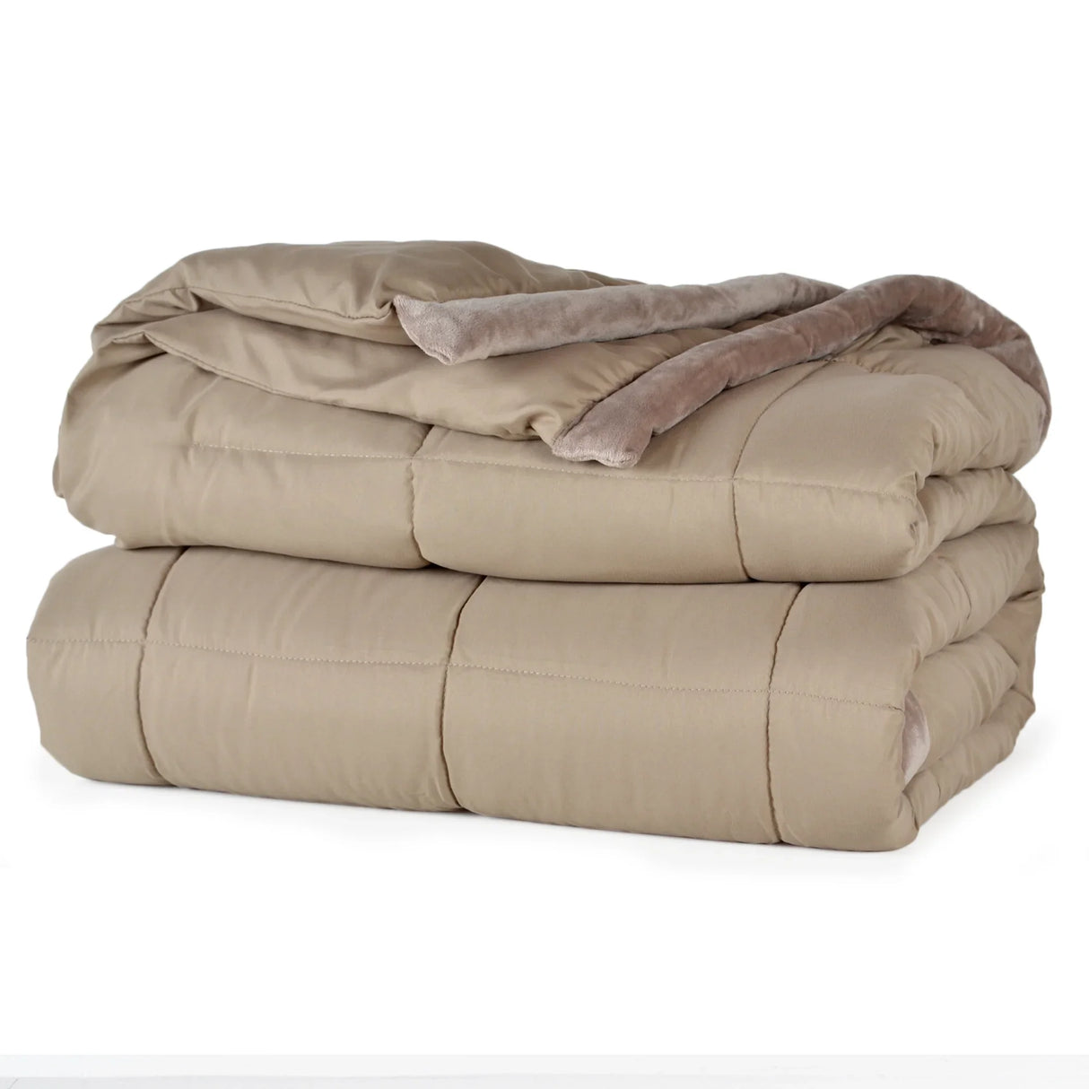 Mocha brown colored fluffy and luxurious blanket neatly folded. Product shot.