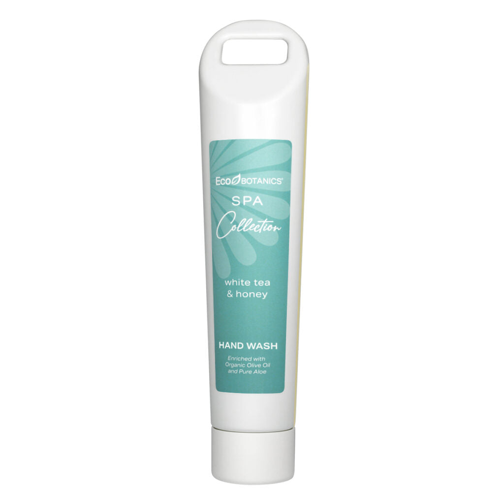 Product shot of EcoBotanics Spa Collection white tea and honey handwash enriched with organic olive oil and pure aloe.