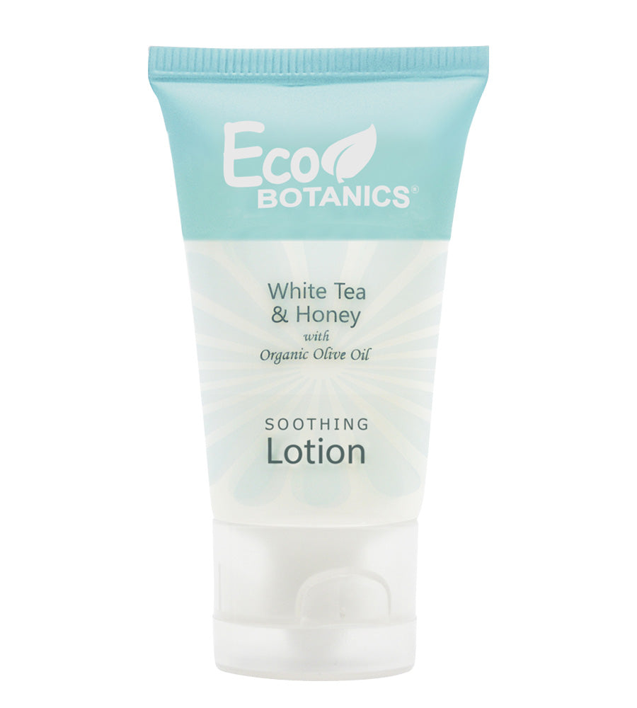 Sample size Eco Botanics white tea and honey soothing lotion with organic olive oil.