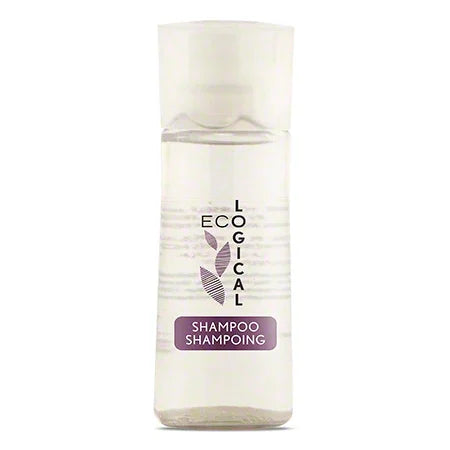 Eco Logical Shampoo hotel amenities wholesale supplier. Product shot. White background.