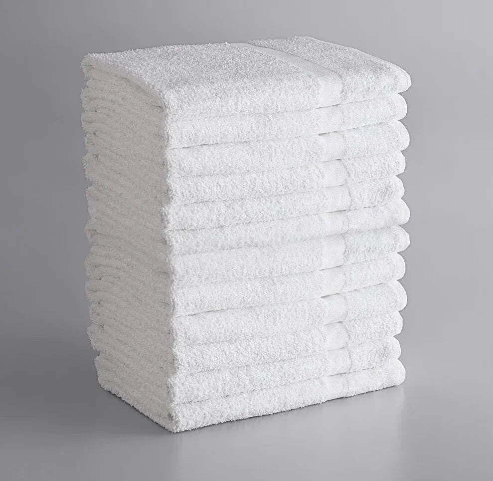 Product shot of towels in shade white, photo for wholesale supplier for healthcare, hotels and hospitality.