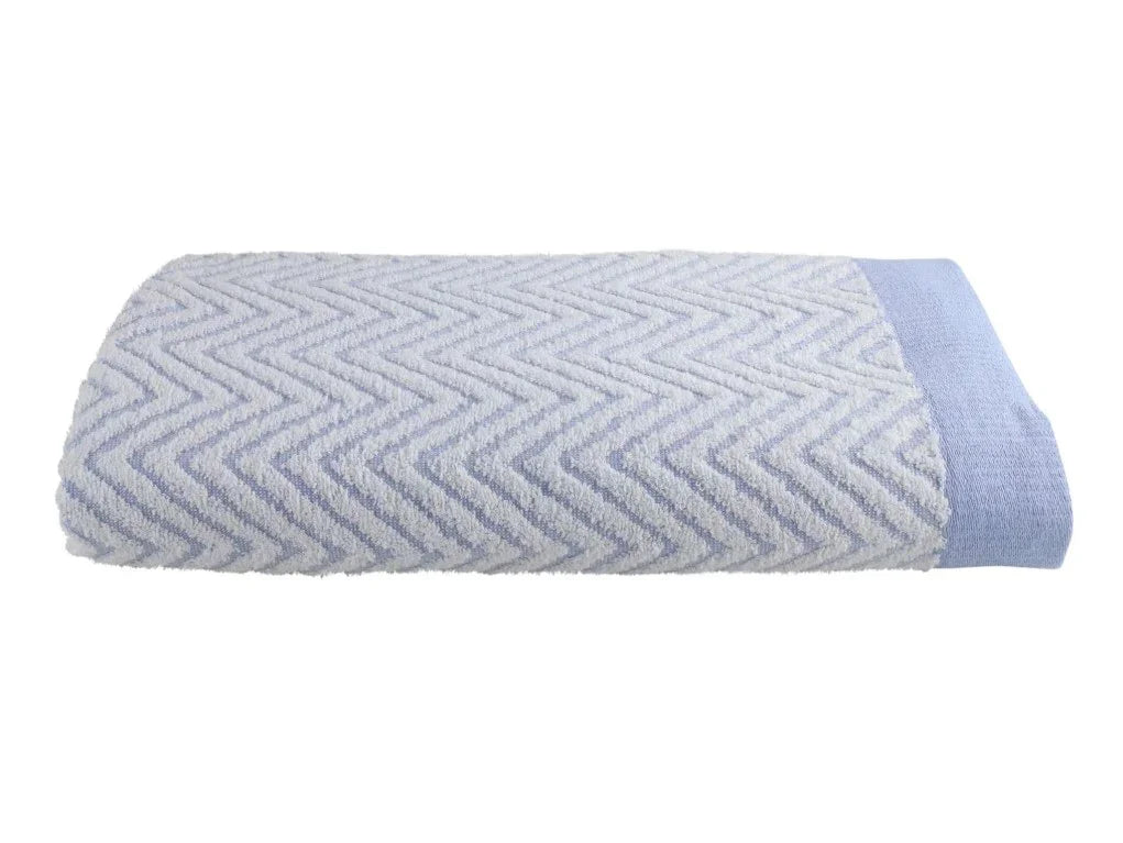 Product features a best selling high quality hotel towel. Product is white with pastel purple herringbone detailing. White background.