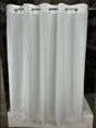 A white nylon shower curtain with hang2it brand tear drop style buckles. The curtain is displayed in a folded state against a white background.