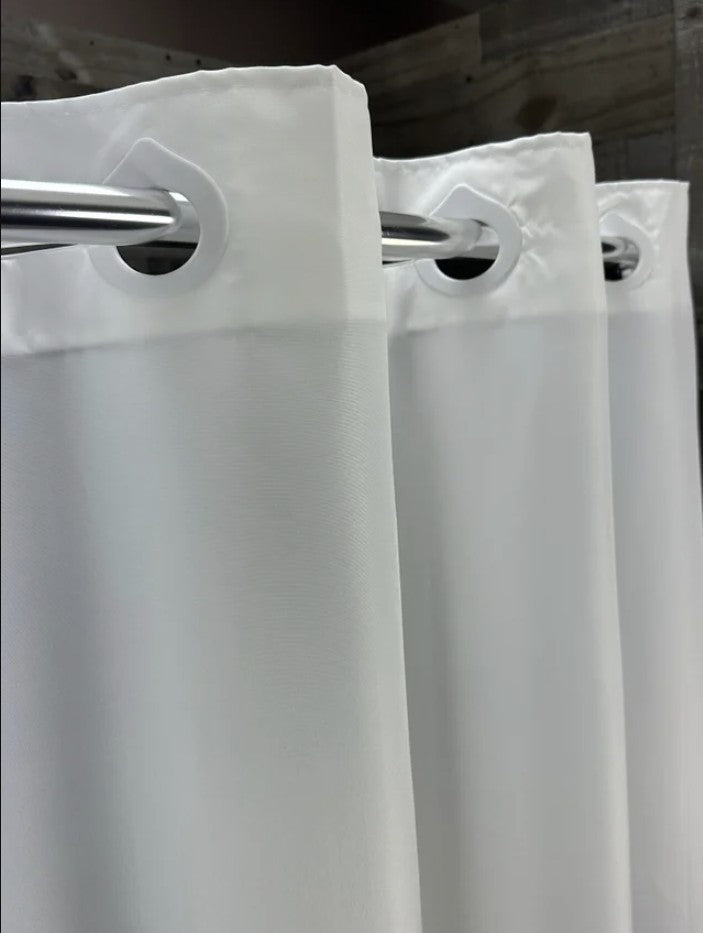 Upclose of hookless shower curtain