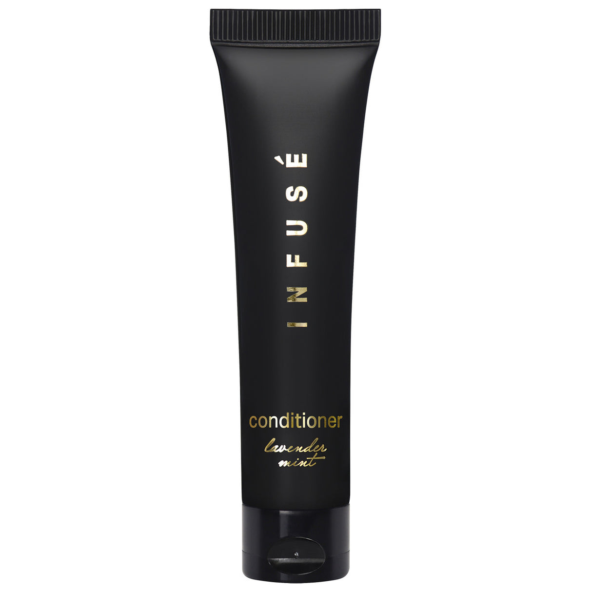 Infuse hotel amenity conditioner in lavender mint scent. Sample size in black and gold detailing bottle.