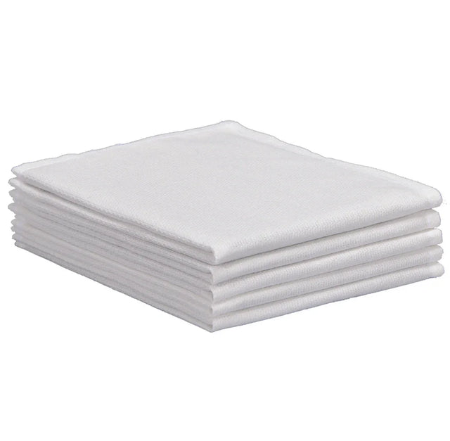 A stack of white 100% cotton Huck towels.