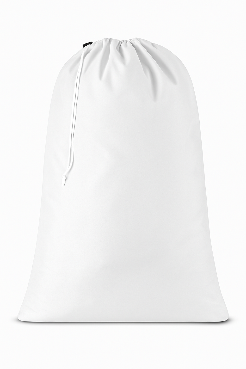 A blue impervious laundry bag with a drawstring closure.