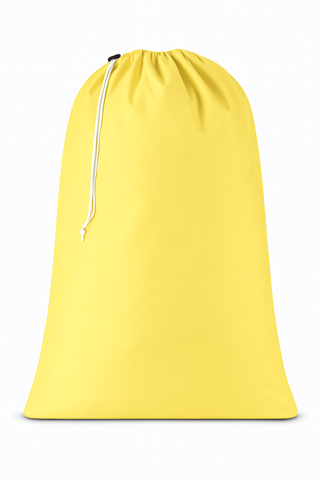 A blue impervious laundry bag with a drawstring closure.