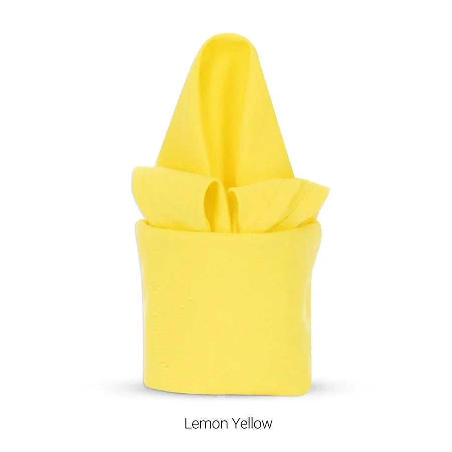 Bright yellow colored polyester napkin for hotels and restaurants.