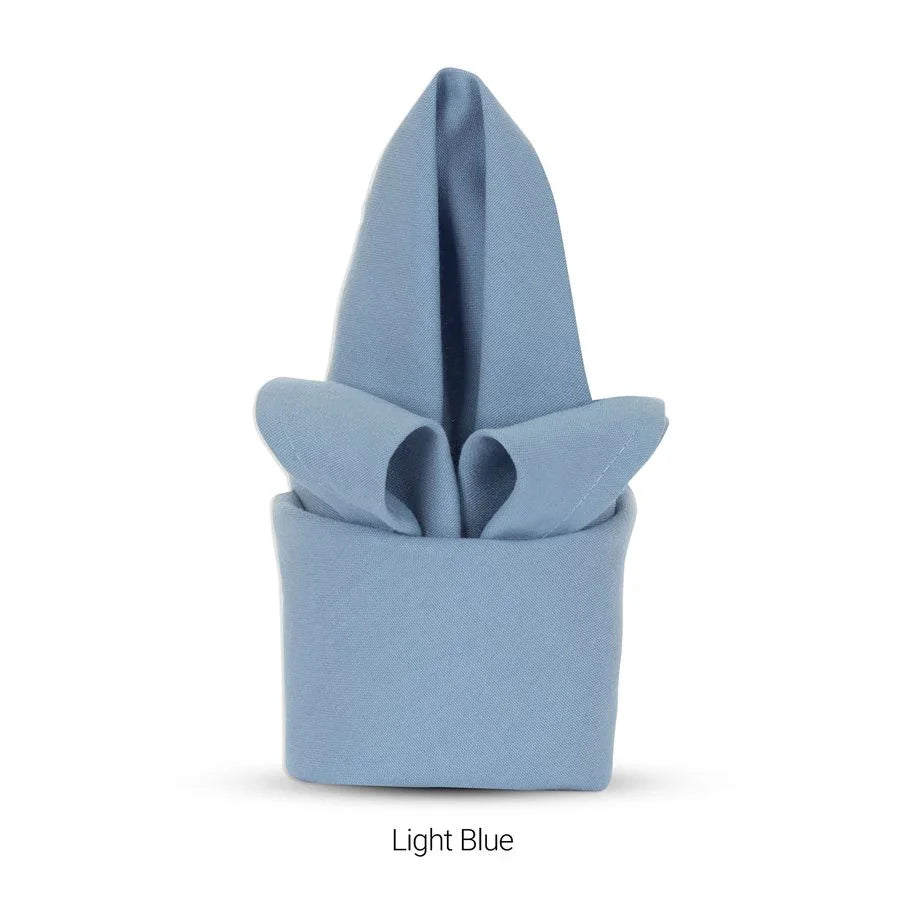 Light blue colored polyester napkin for hotels and restaurants.