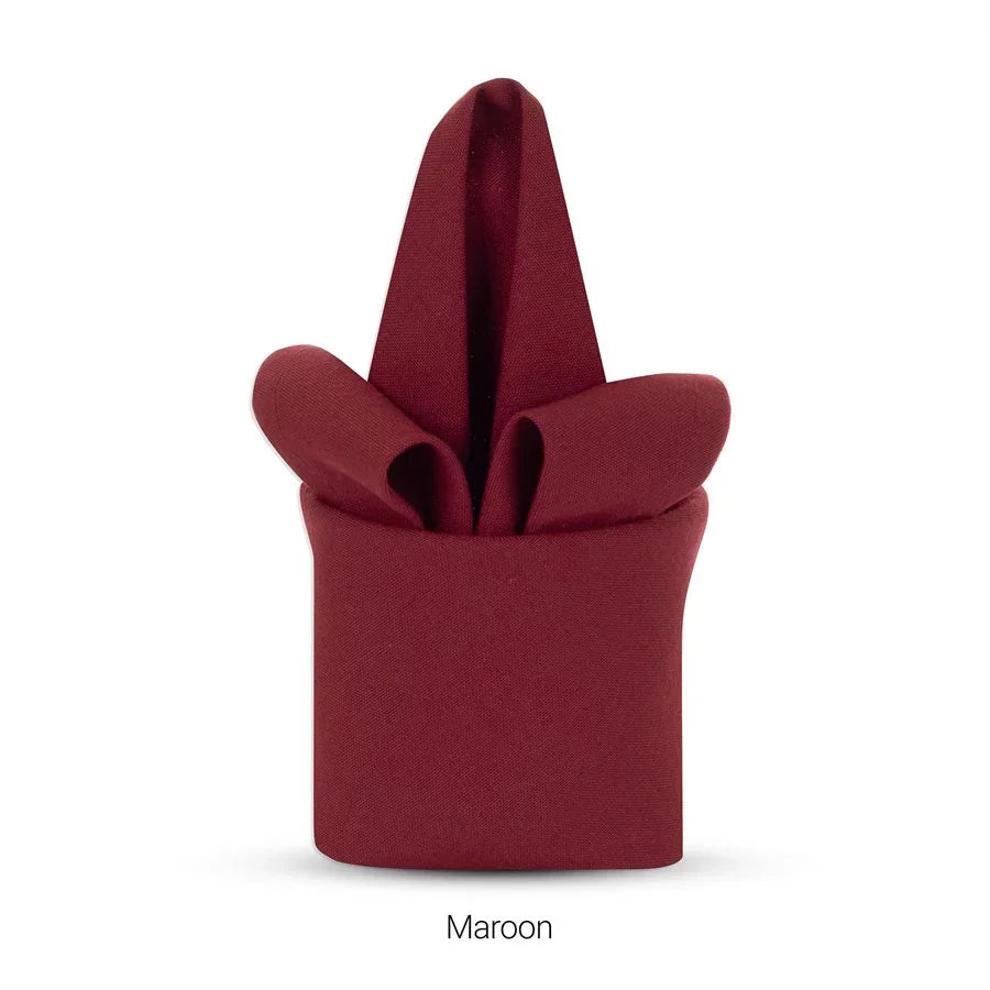 Maroon colored polyester napkin for hotels and restaurants.