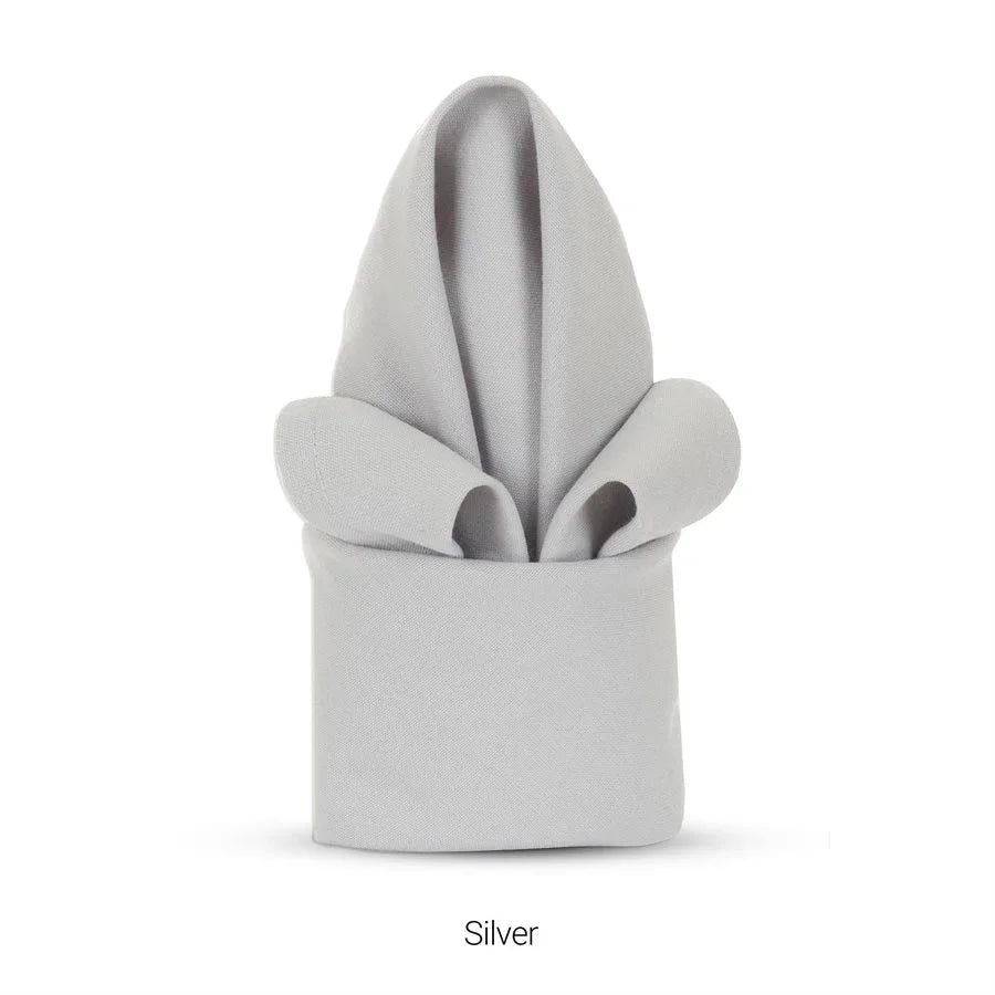 Silver colored polyester napkin for hotels and restaurants.