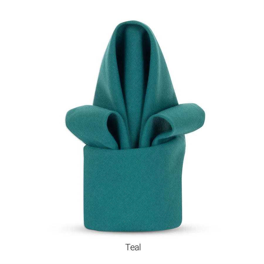 Teal colored polyester napkin for hotels and restaurants.