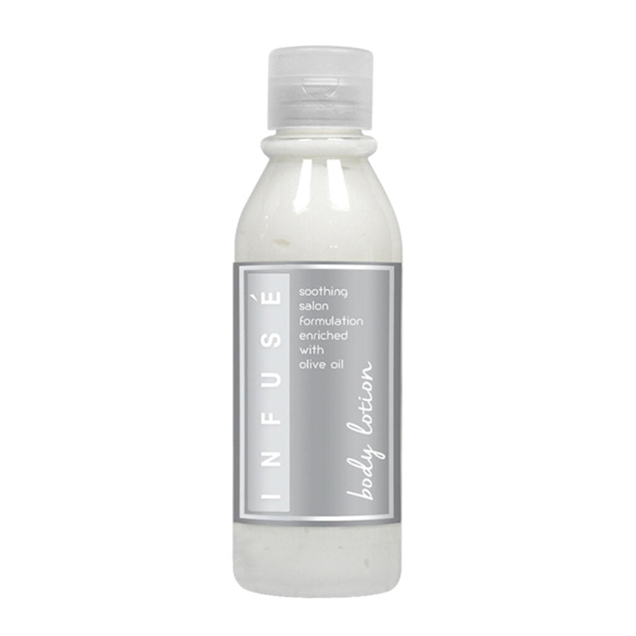 Pictured: Infuse Body Lotion bottle with clear flip cap against a white background.