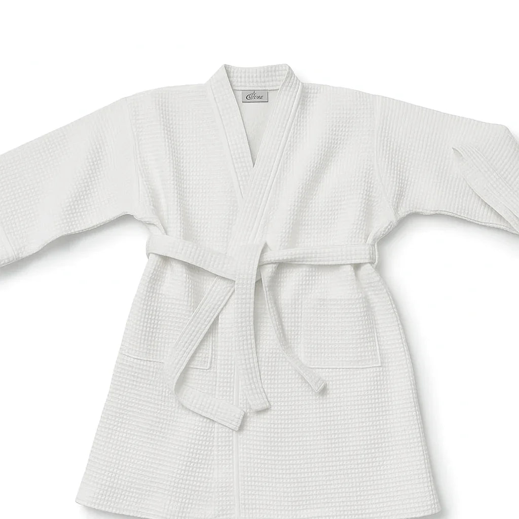 Bath robe with waffle detailing