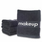 Black makeup towels with 'makeup' text on a white background