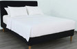 Bed display of textured bed linens in white