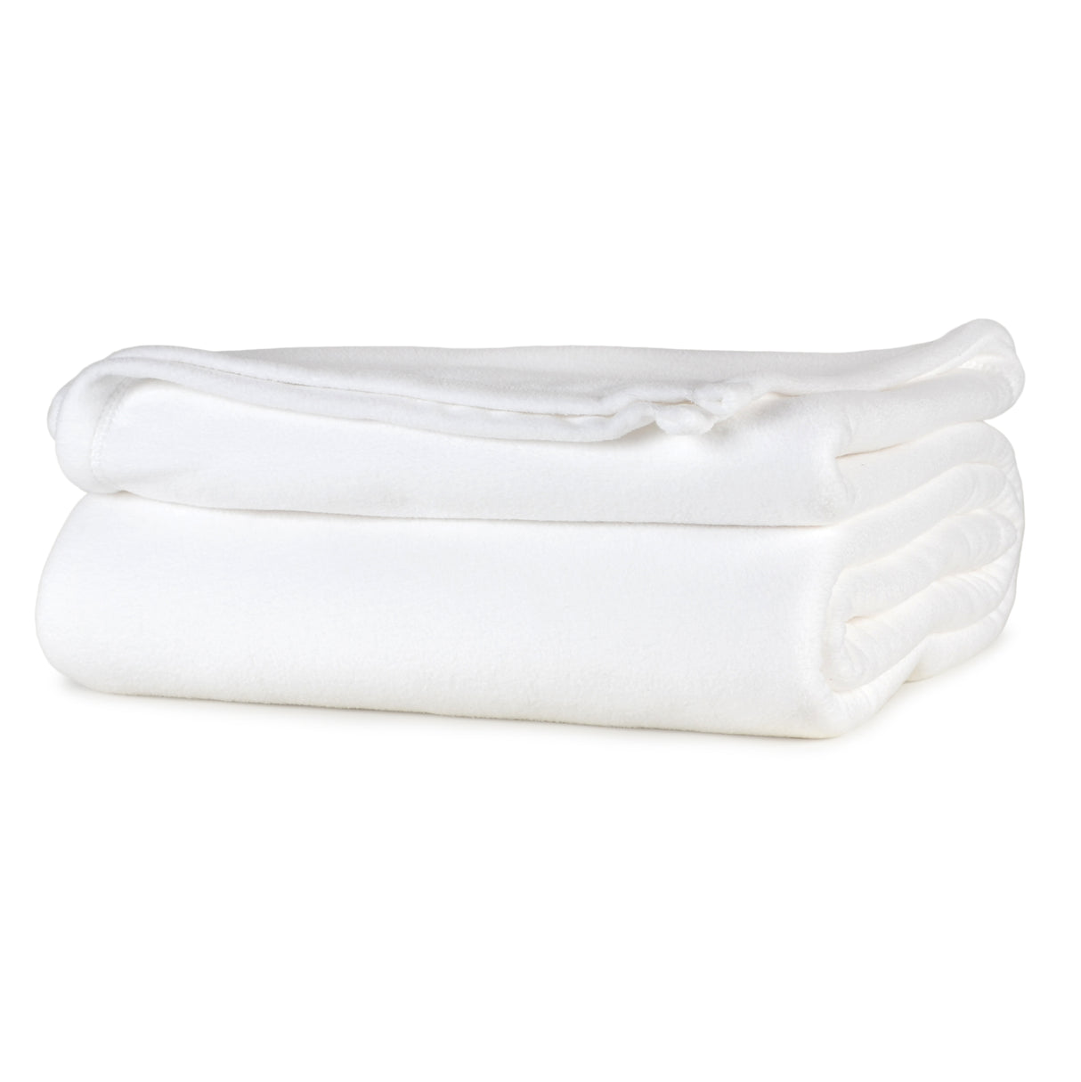 White colored fluffy and luxurious blanket neatly folded. Product shot.