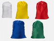 Product features variety of colored laundry bags. Colors include blue, green, red, yellow and white. White background.
