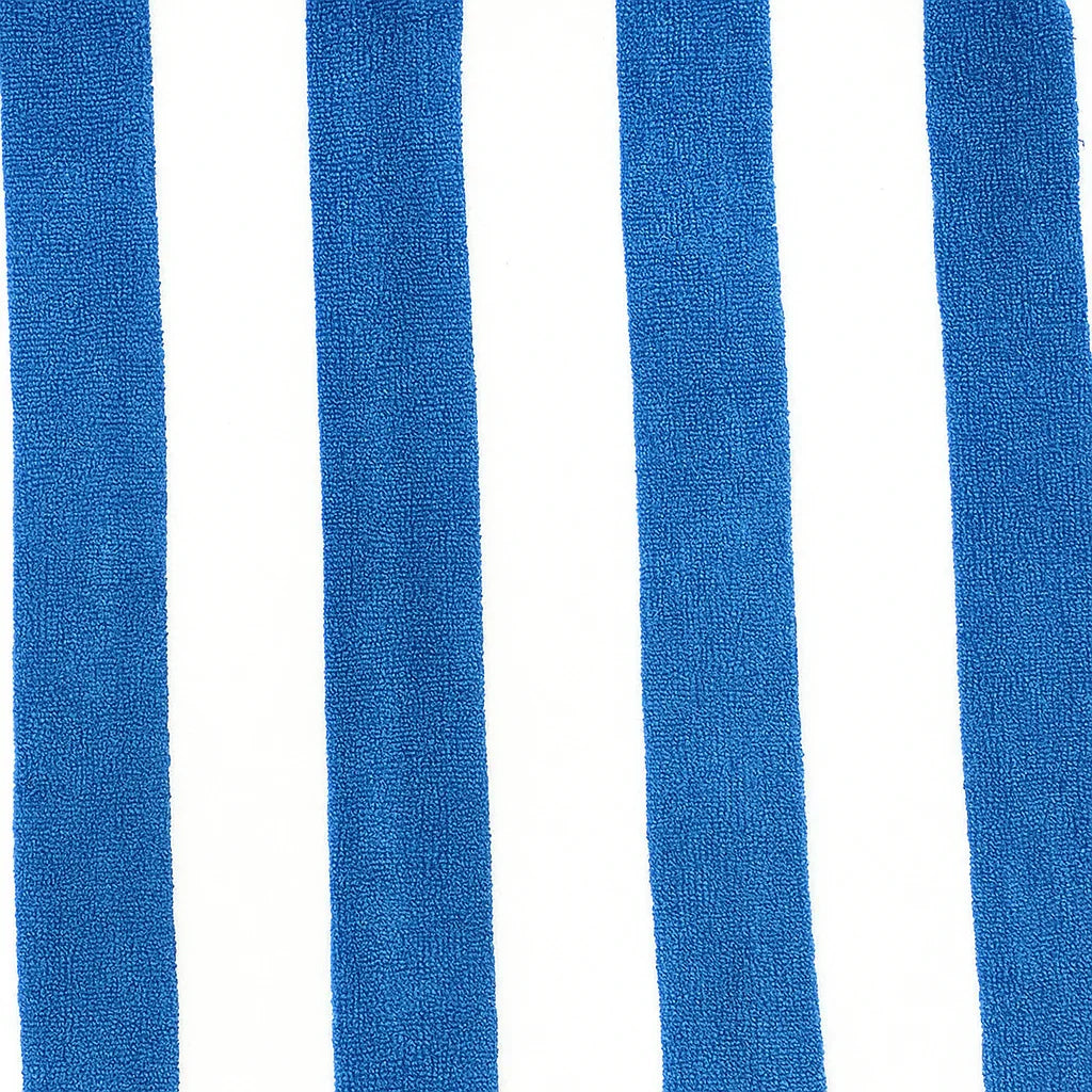 Blue and white striped towel on a white background