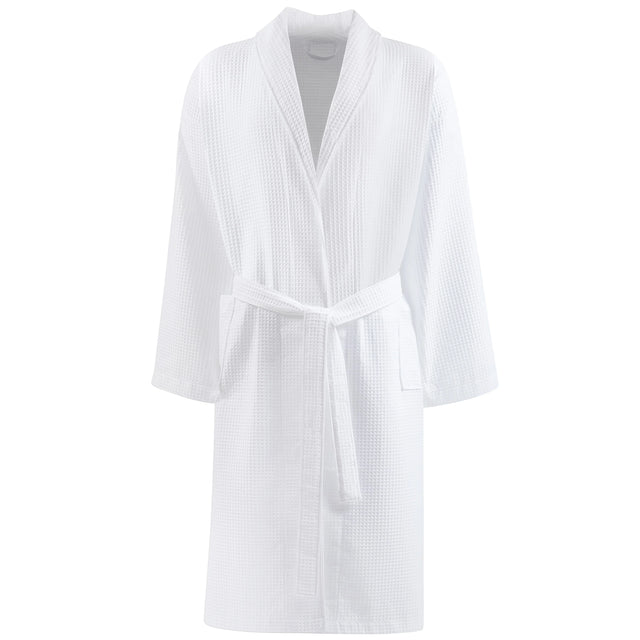 waffle white spa robe wholesale for supplier of hotels and spas product shot