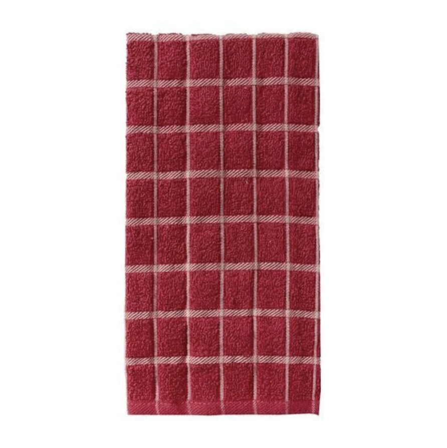 box pattern red kitchen towels