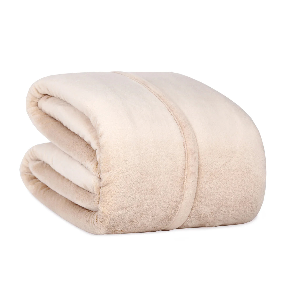 Ivory colored fluffy and luxurious blanket neatly folded. Product shot.