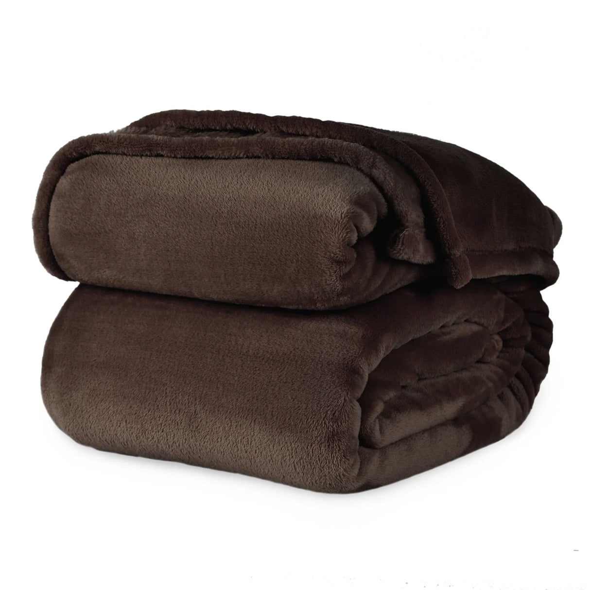 Dark brown colored fluffy and luxurious blanket neatly folded. Product shot.