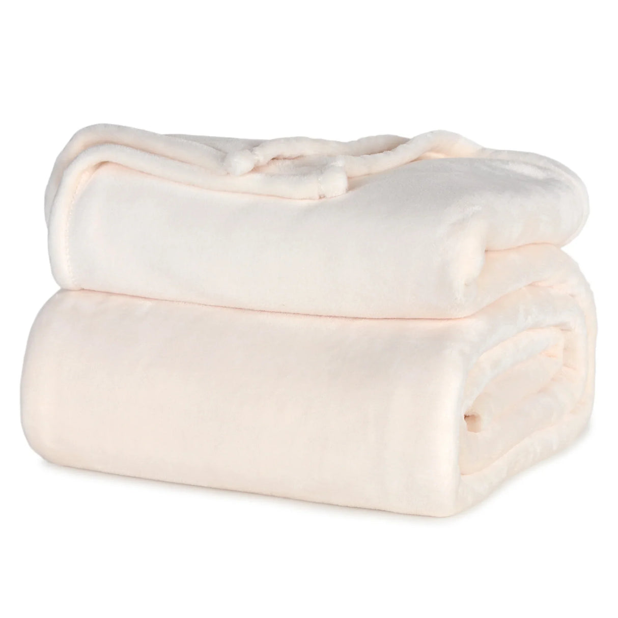 Ivory colored fluffy and luxurious blanket neatly folded. Product shot.