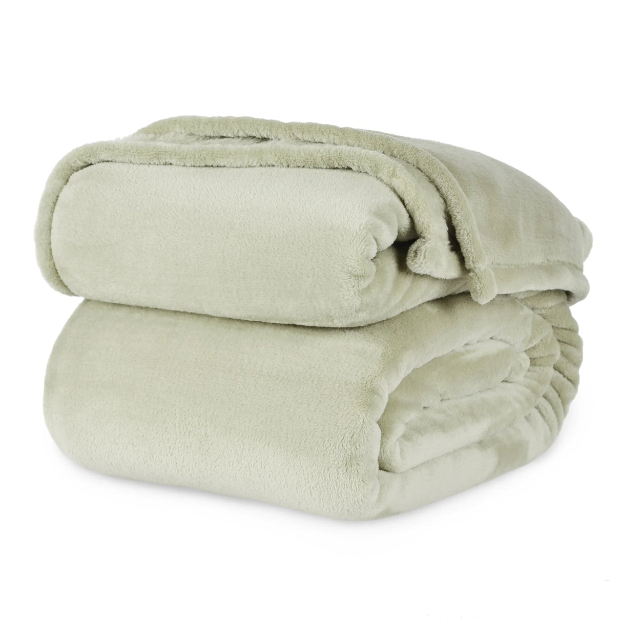 Mint green colored fluffy and luxurious blanket neatly folded. Product shot.