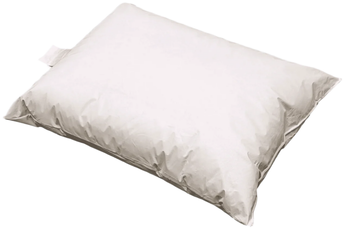 A standard-sized white hospital pillow with a solid pattern.