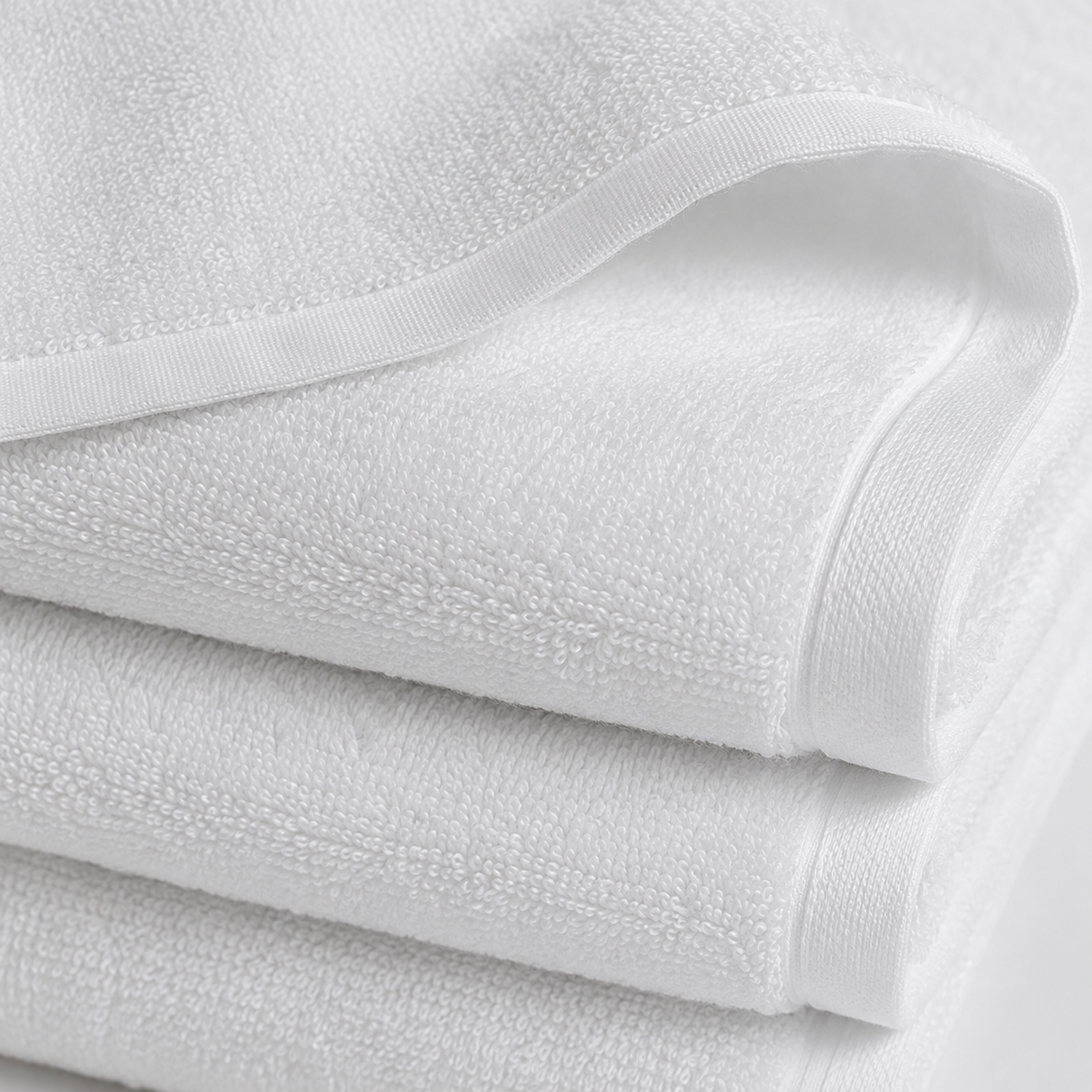 Stack of white towels with a textured surface