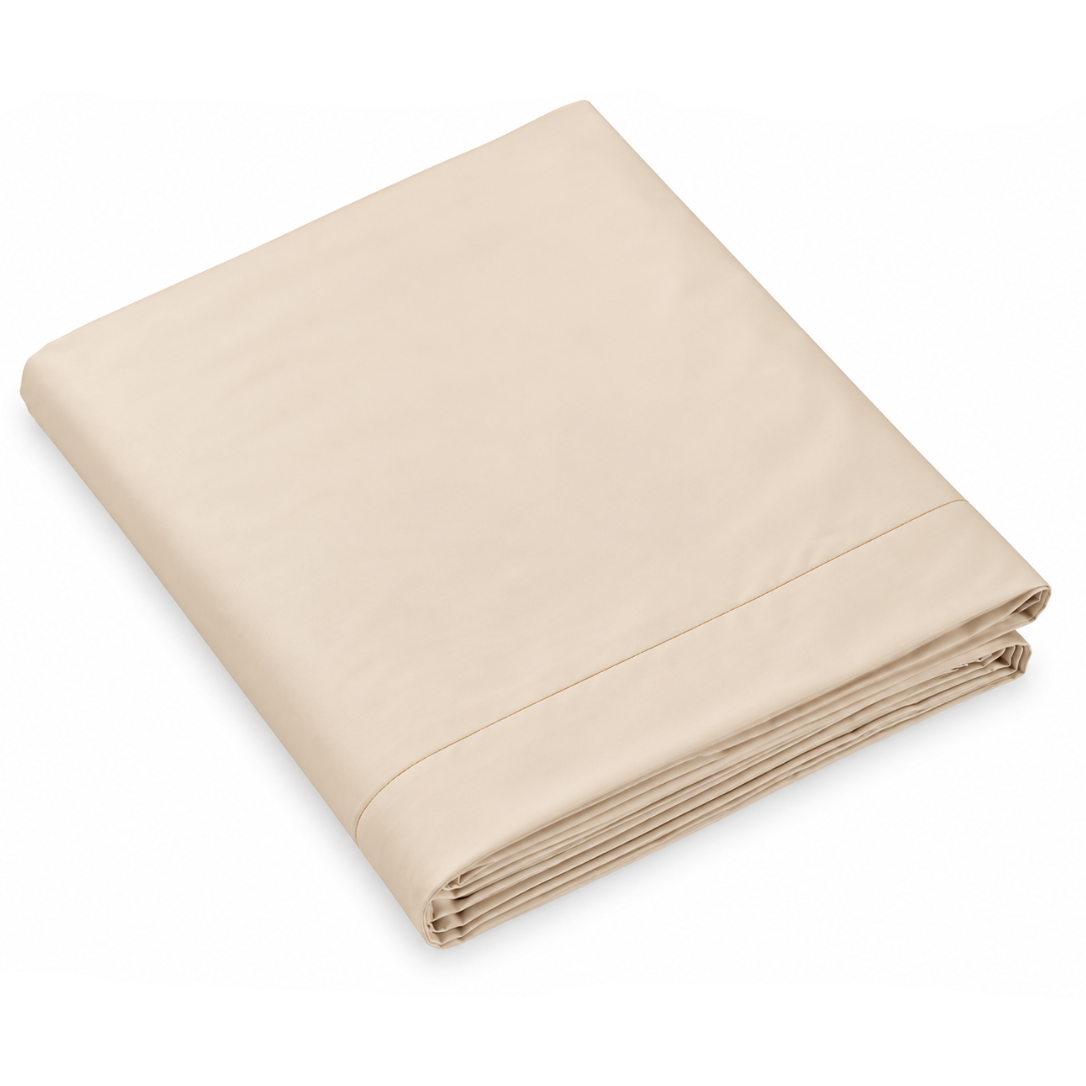 Pictured: The Millennium T-200 Flat Sheet in the shade Bone neatly folded against a white background.