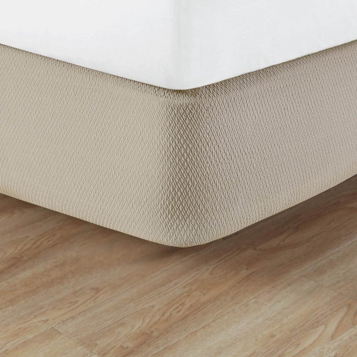 Pictured: Knit2Fit Box Spring Wrap featured in the shade Khaki. It has a diamond pattern texture.