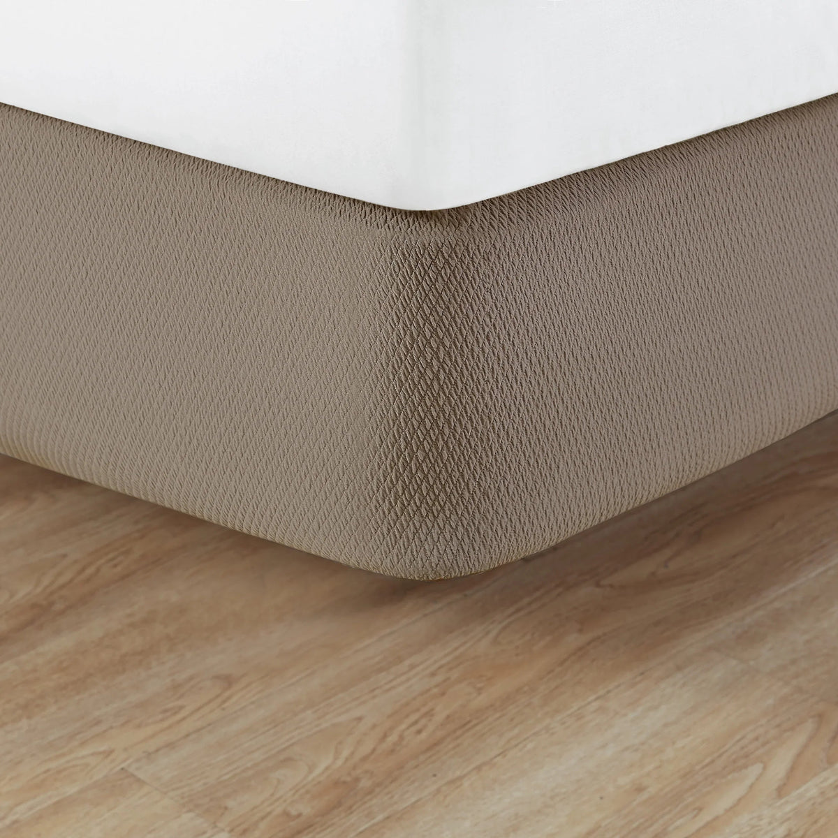 Pictured: Knit2Fit Box Spring Wrap featured in the shade Pecan. It has a diamond pattern texture.