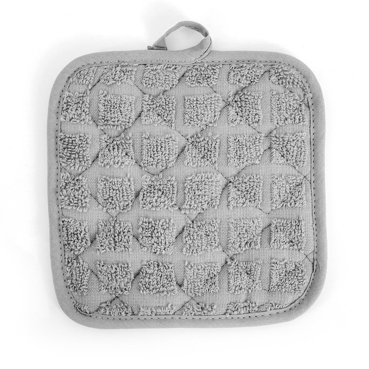 Pictured: Closeup of the Martex pot holder against a white background. This pot holder is in the shade Solid Gray.