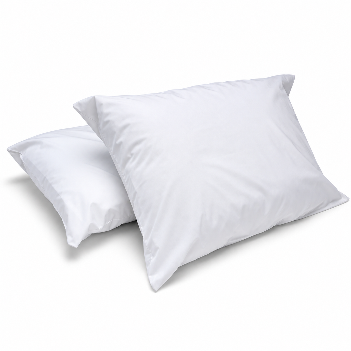 Pictured: Two white pillows, one of them is propped up against another, against a white background. These pillows have the Royal Suite T-300 Pillowcase on them.