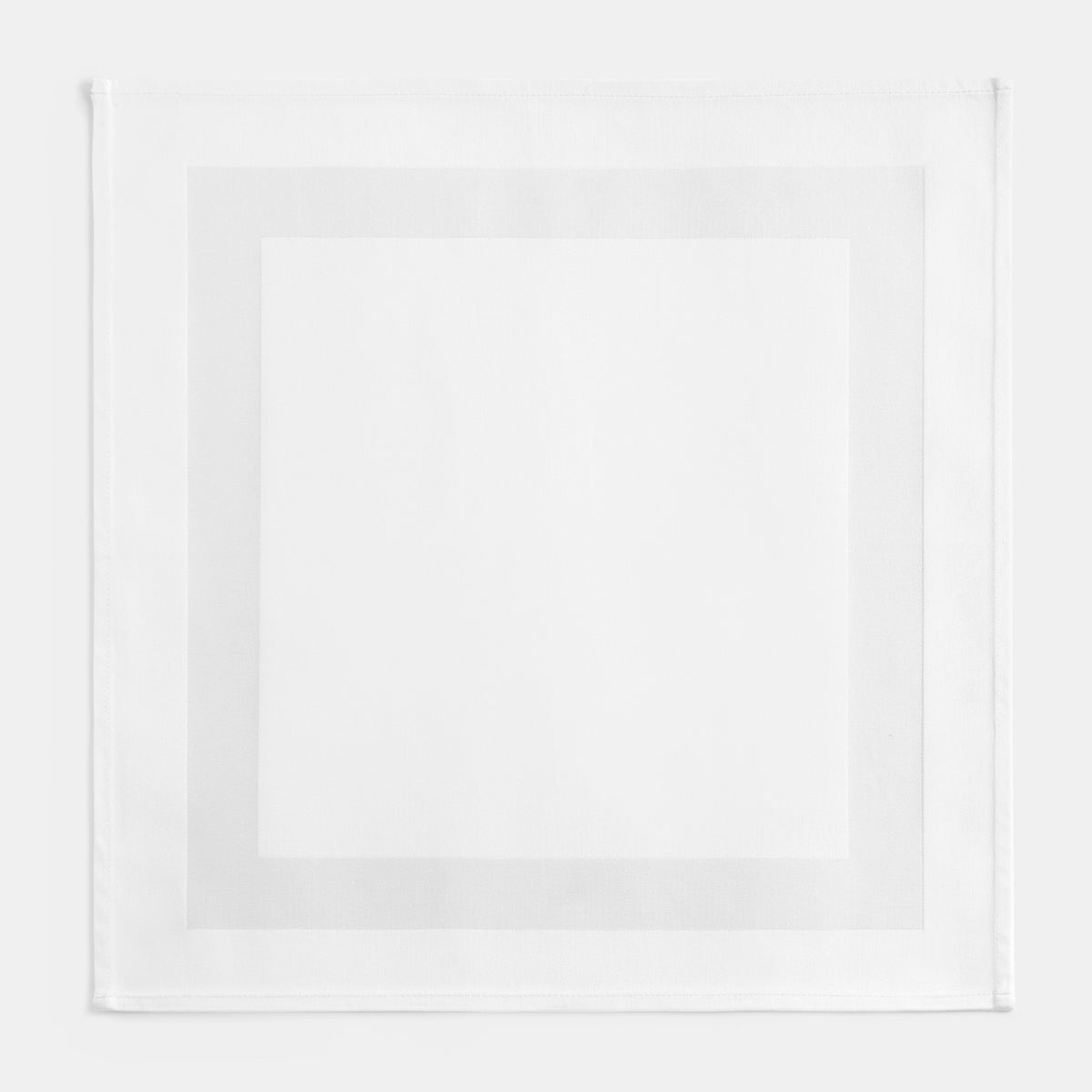 Pictured: Square white napkin with a satin band acting as a border in the middle. This napkin is laid out against a white background.