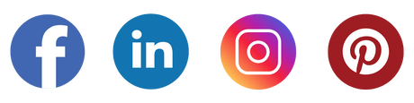Photo showcases logos of different social media platforms including; Facebook, LinkedIn, Instagram and Pinterest