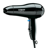 Black Conair hair dryer on a white background