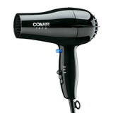 Black Conair hair dryer on a white background
