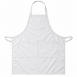 Pictured: White 34X36 twill bib apron with two front pockets laid out against a white background